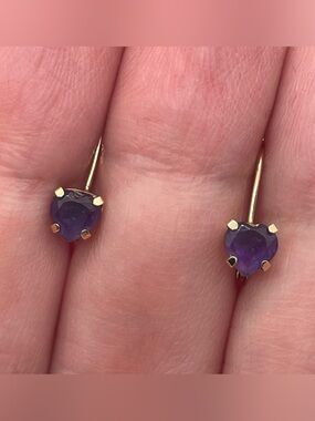 Vintage CI Caspian International 10k Gold Heart Amethyst Leverback Earrings